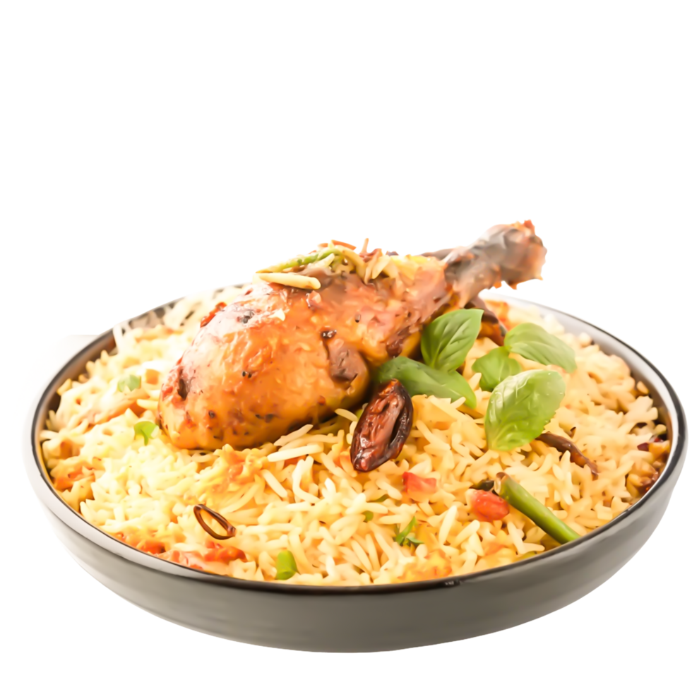 Delicious Chicken Biryani in a Black Bowl Aromatic Indian Cuisine png