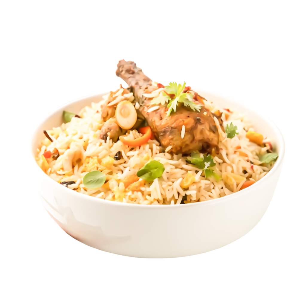 Delicious Chicken Biryani Rice Dish in White Bowl, Indian Cuisine Food Photography png