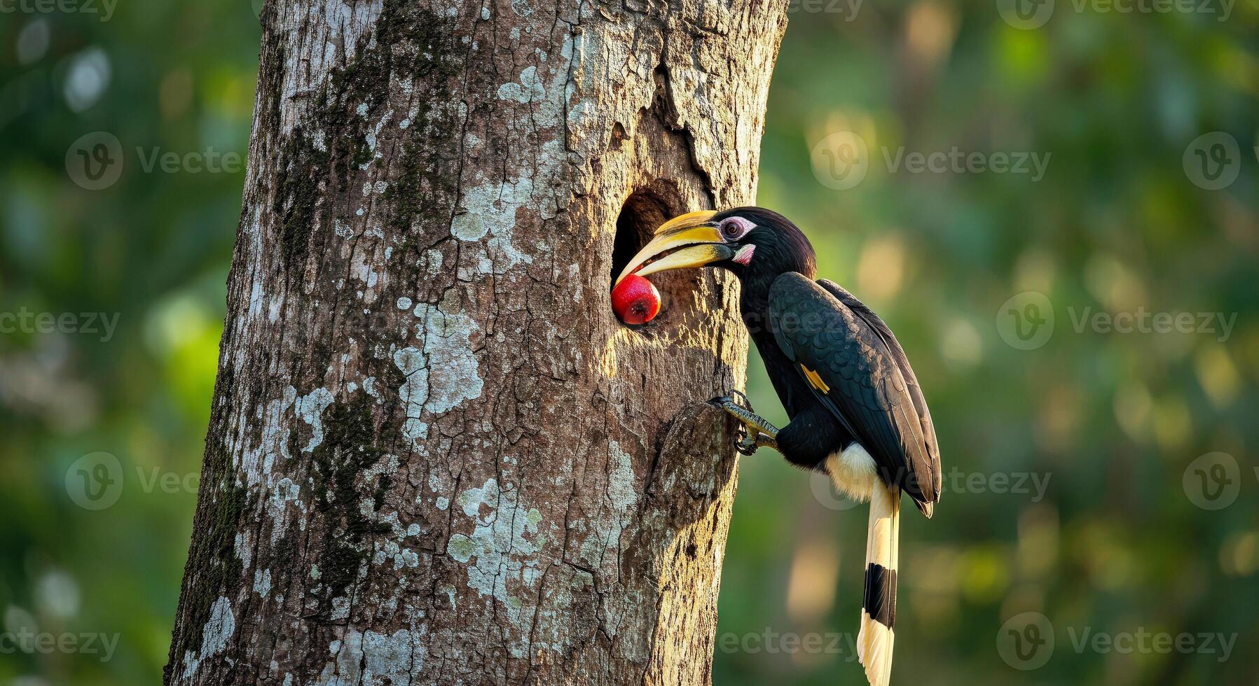 A bird with a long beak standing on a tree photo
