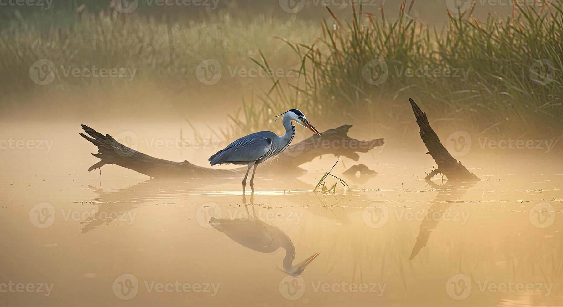 A bird standing in the water with a tree in the background photo