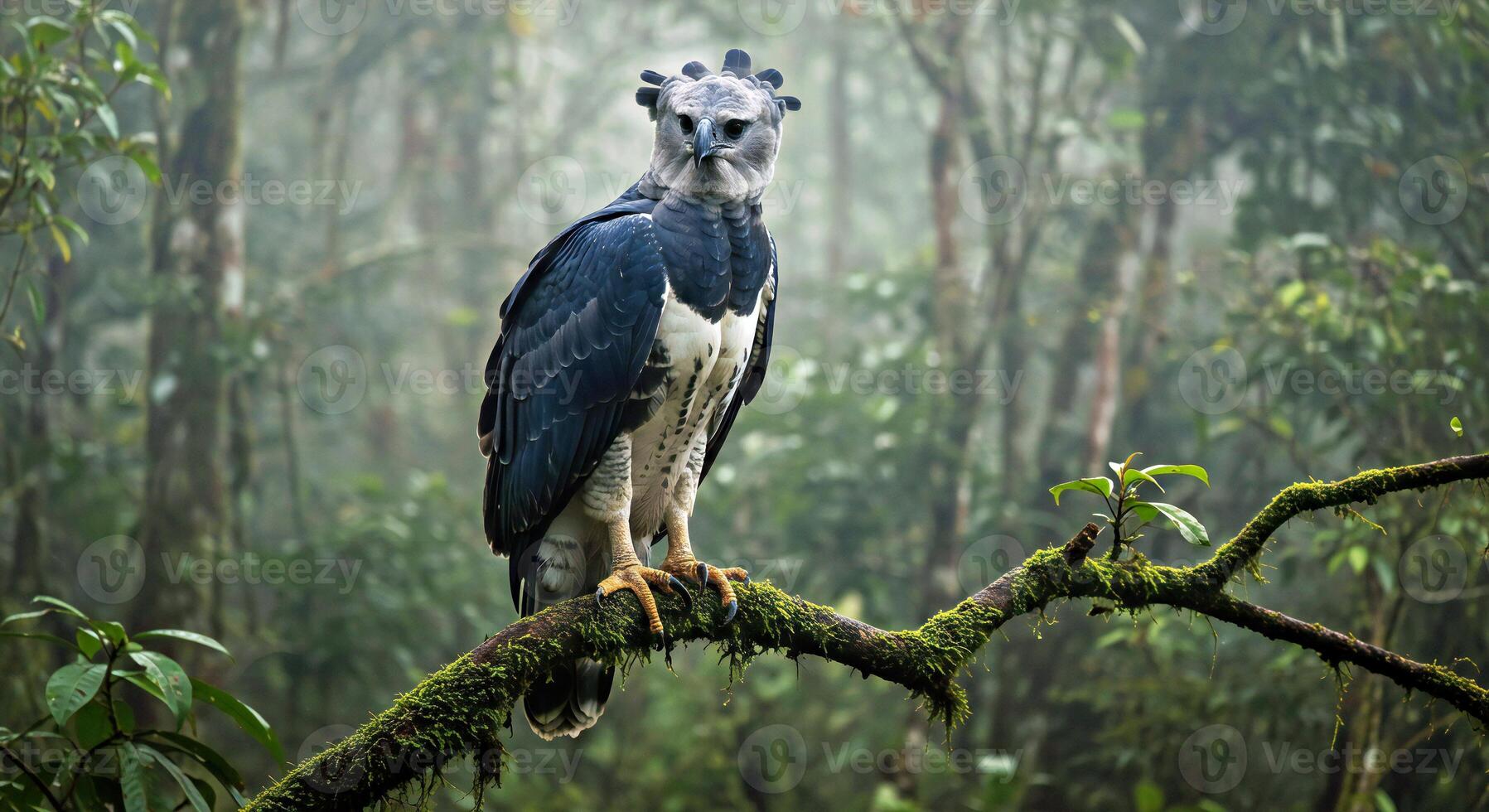 A bird is perched on a branch in the forest photo