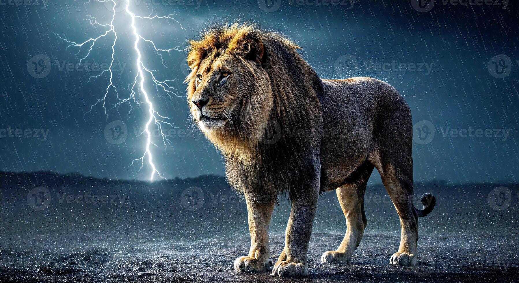 Lion in the rain wallpaper photo