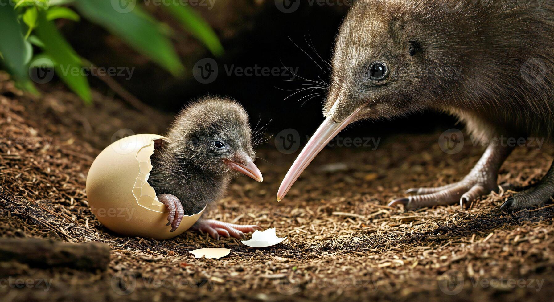 A kiwi and its baby photo