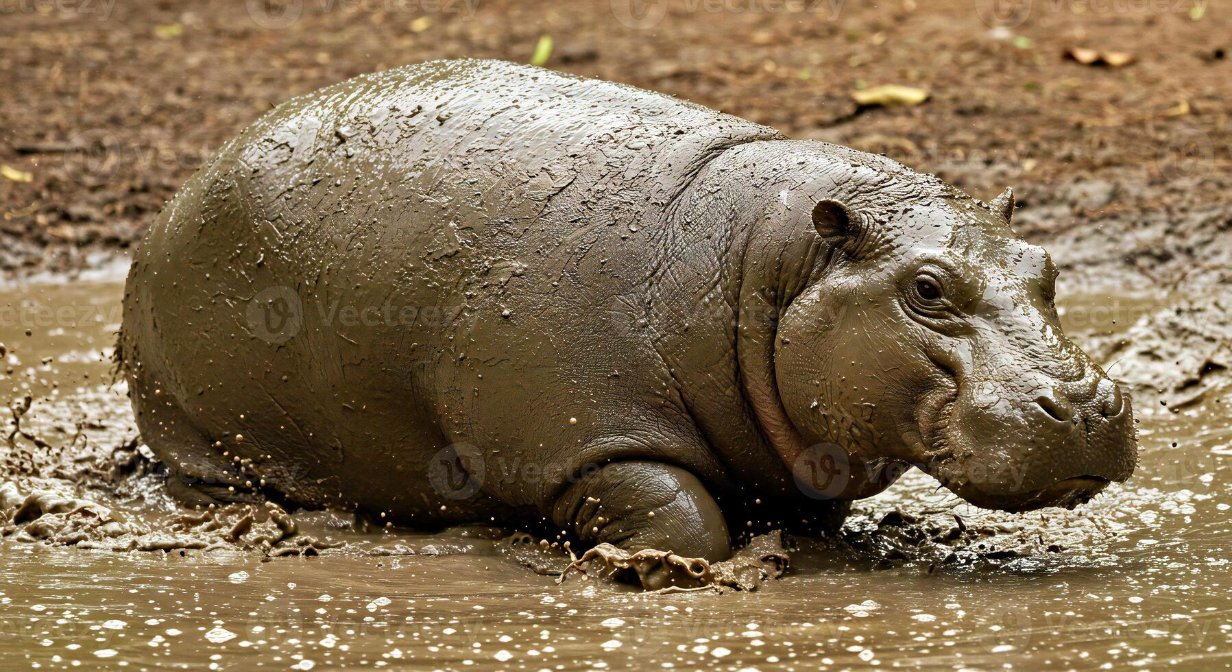 A hippopotamus in the mud photo