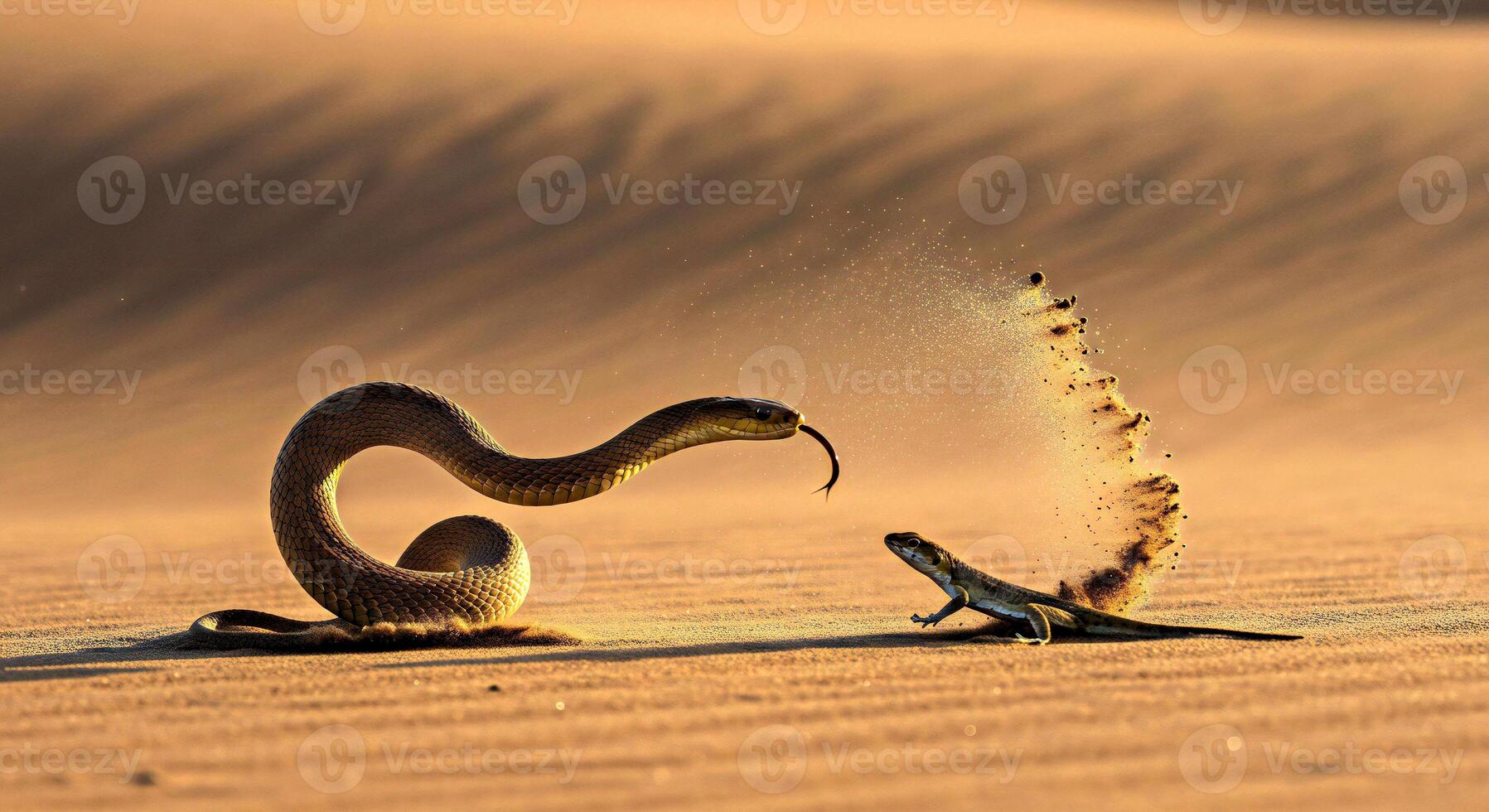 A snake and lizard in the desert photo