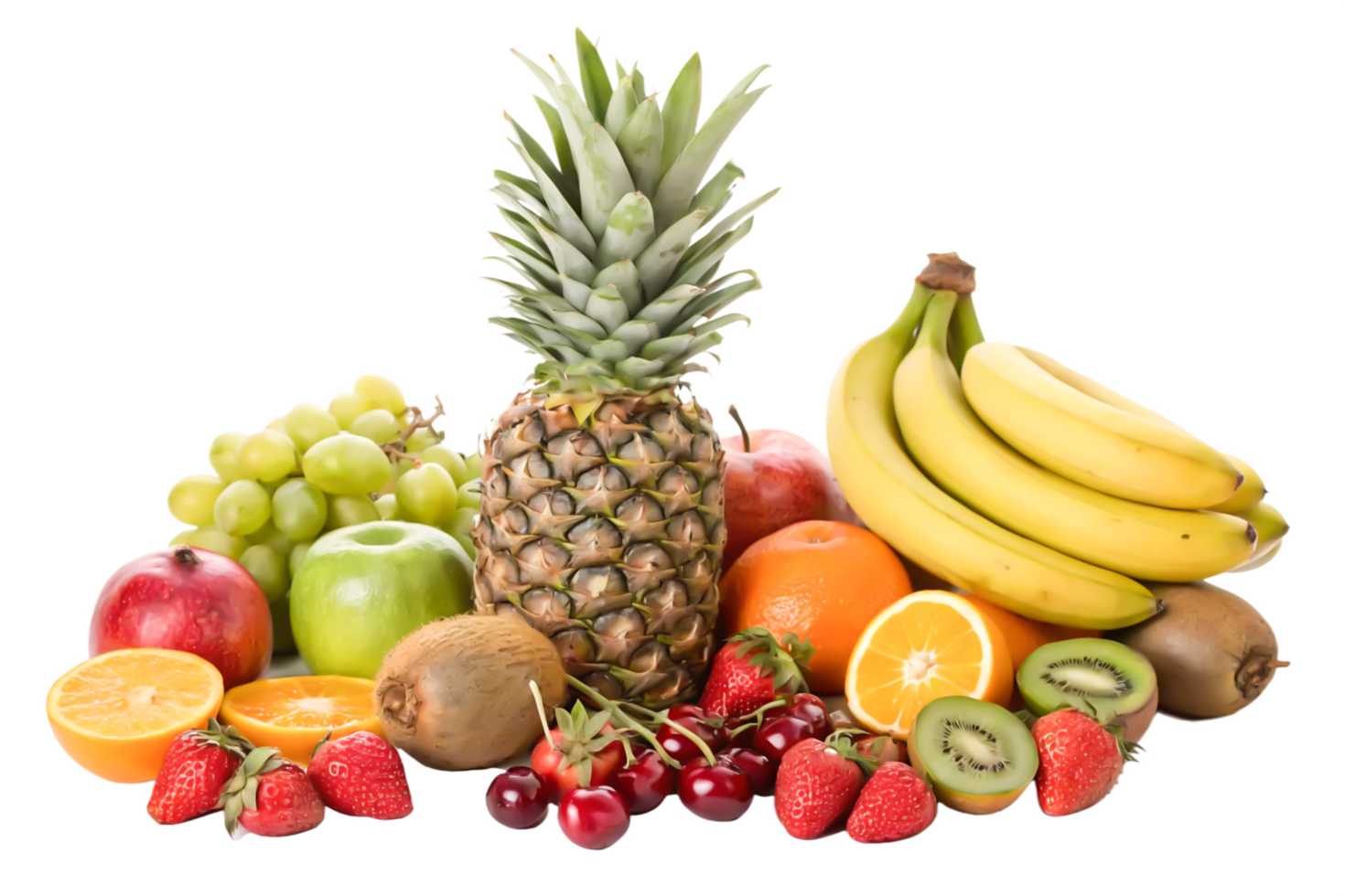 Delicious Fresh Fruit Assortment Pineapple, Bananas, Strawberries, Kiwi, Oranges More png