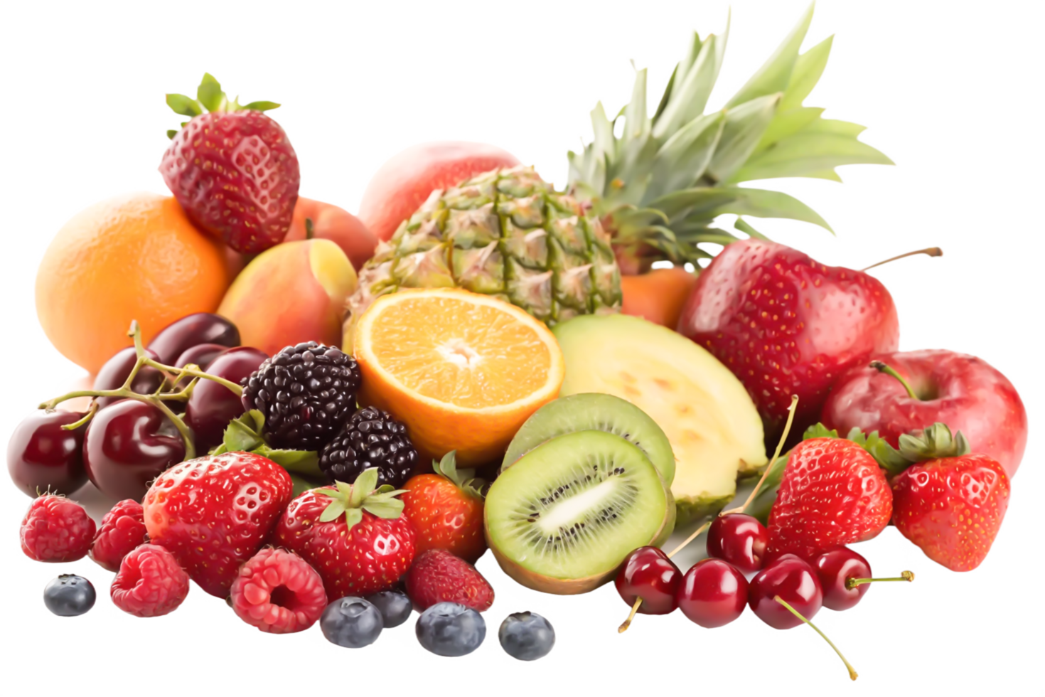 Delicious Fresh Fruit Assortment Strawberries, Apples, Oranges, Kiwi, and More png