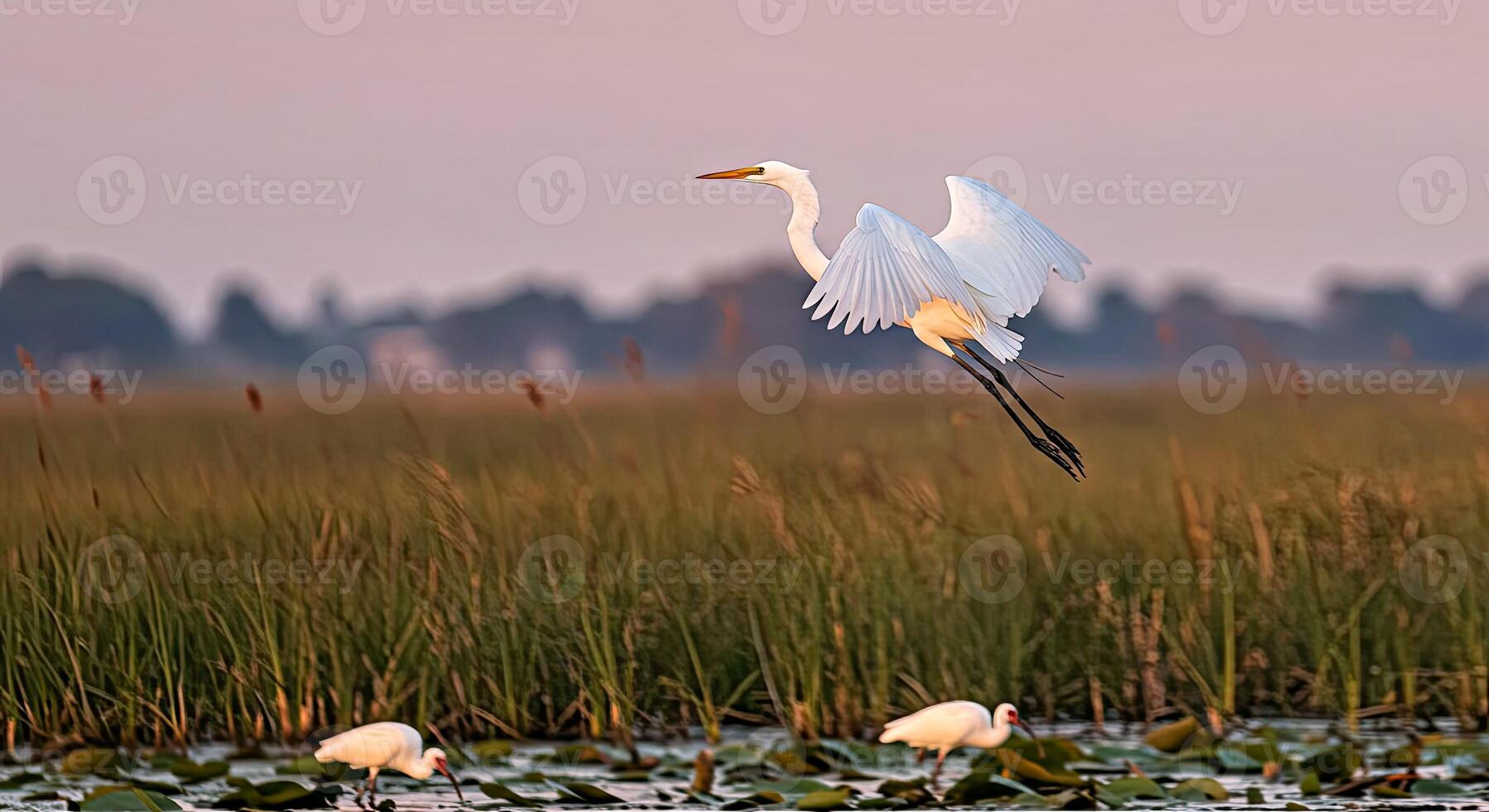 Great egret in flight photo