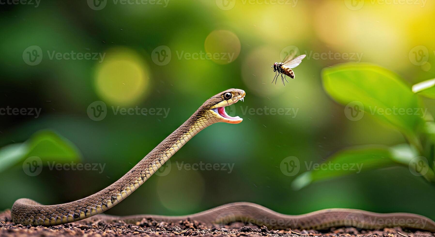 A snake is eating a bee in the air photo