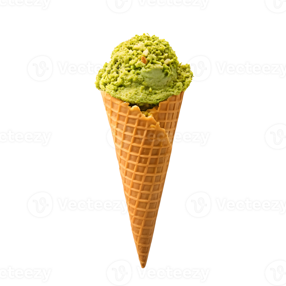 Delicious green ice cream served in a crispy cone png