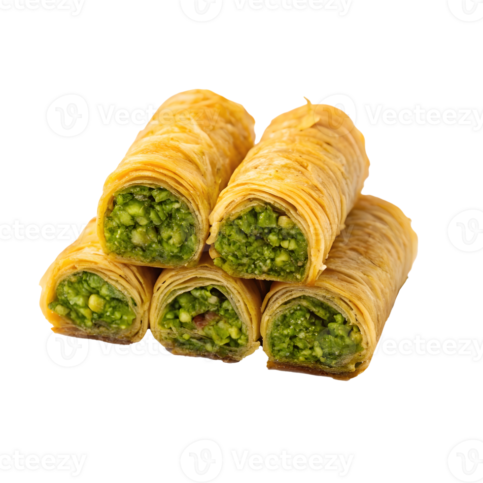 Traditional dessert roll filled with nuts and green filling on display png