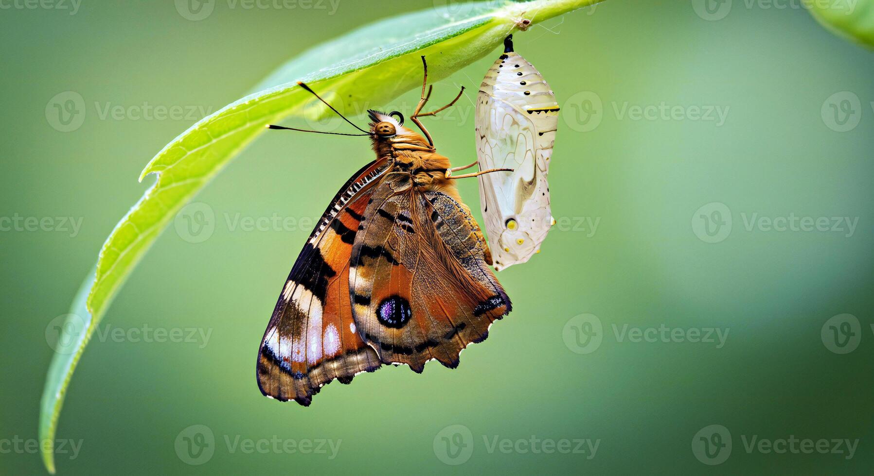 A butterfly is about to change into a chrysalis photo