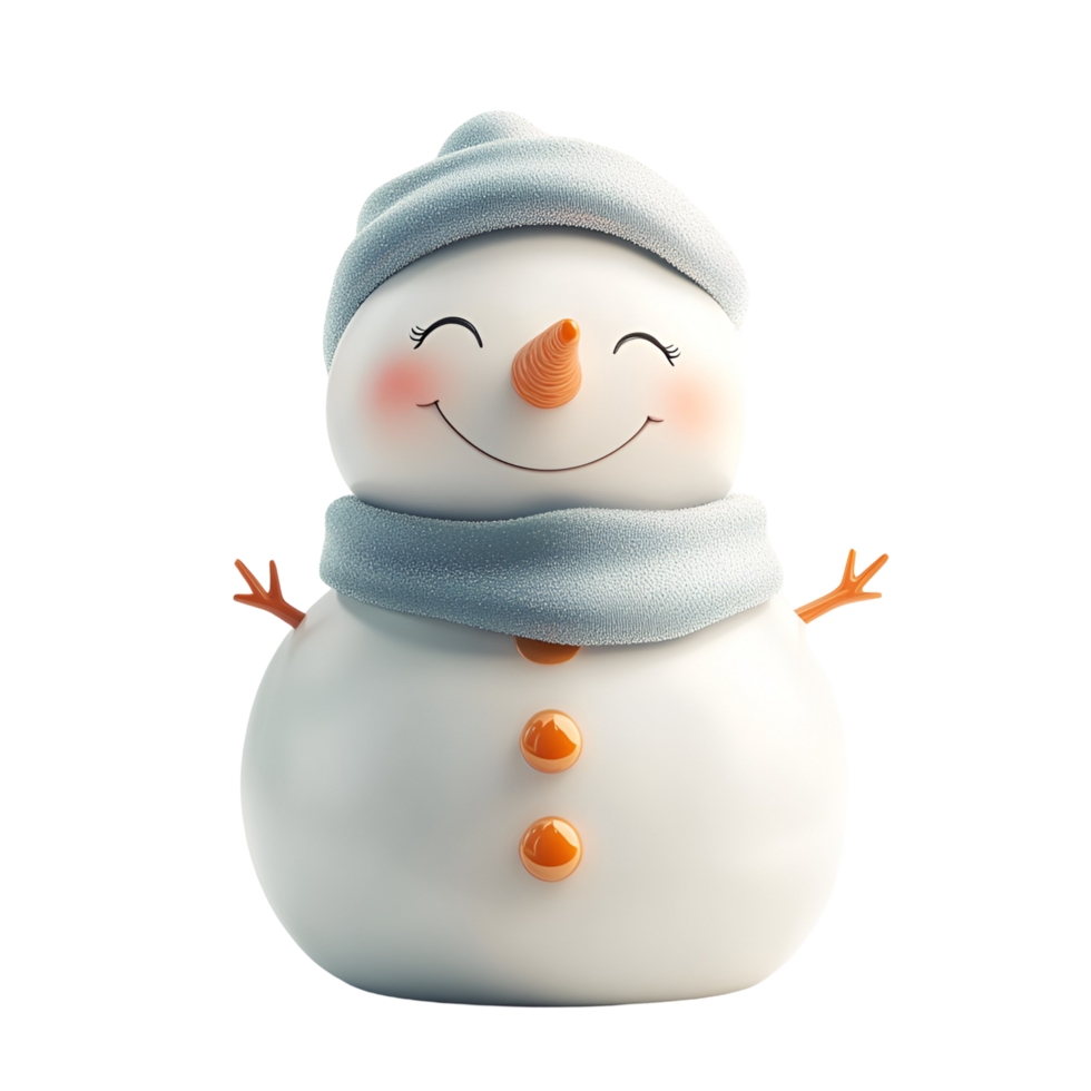 Festive 3D Illustration of a Happy Snowman Bundled Up in a Cozy Scarf and Hat for Winter Celebrations png