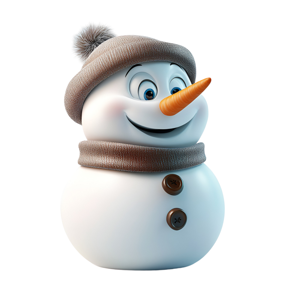 Charming and Playful Snowman in 3D Wearing a Warm Winter Hat and Colorful Scarf for Seasonal Greetings png