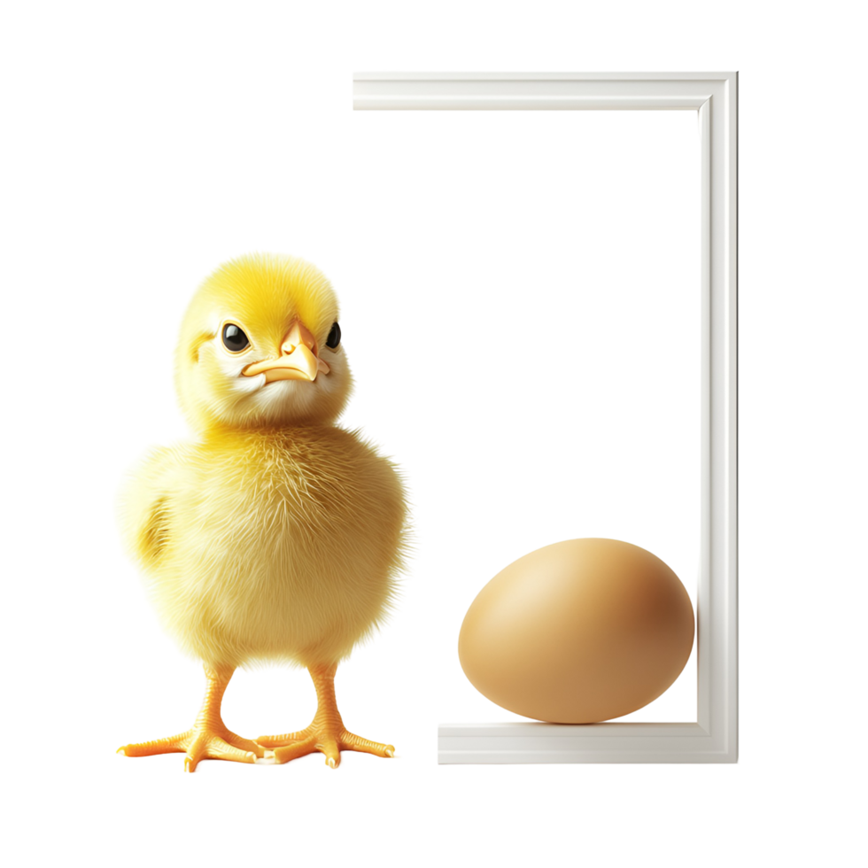Festive Easter-Themed Illustration Featuring a Delightful Chick and Decorated Egg in a Stylish Frame on Transparent Background png
