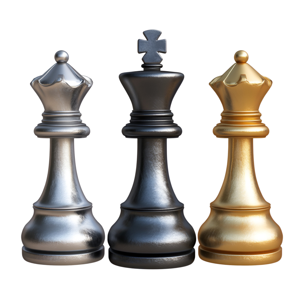 Classic Wooden and Metallic Chess Pieces Showcasing Strategy and Intelligence Isolated on a Transparent Background png