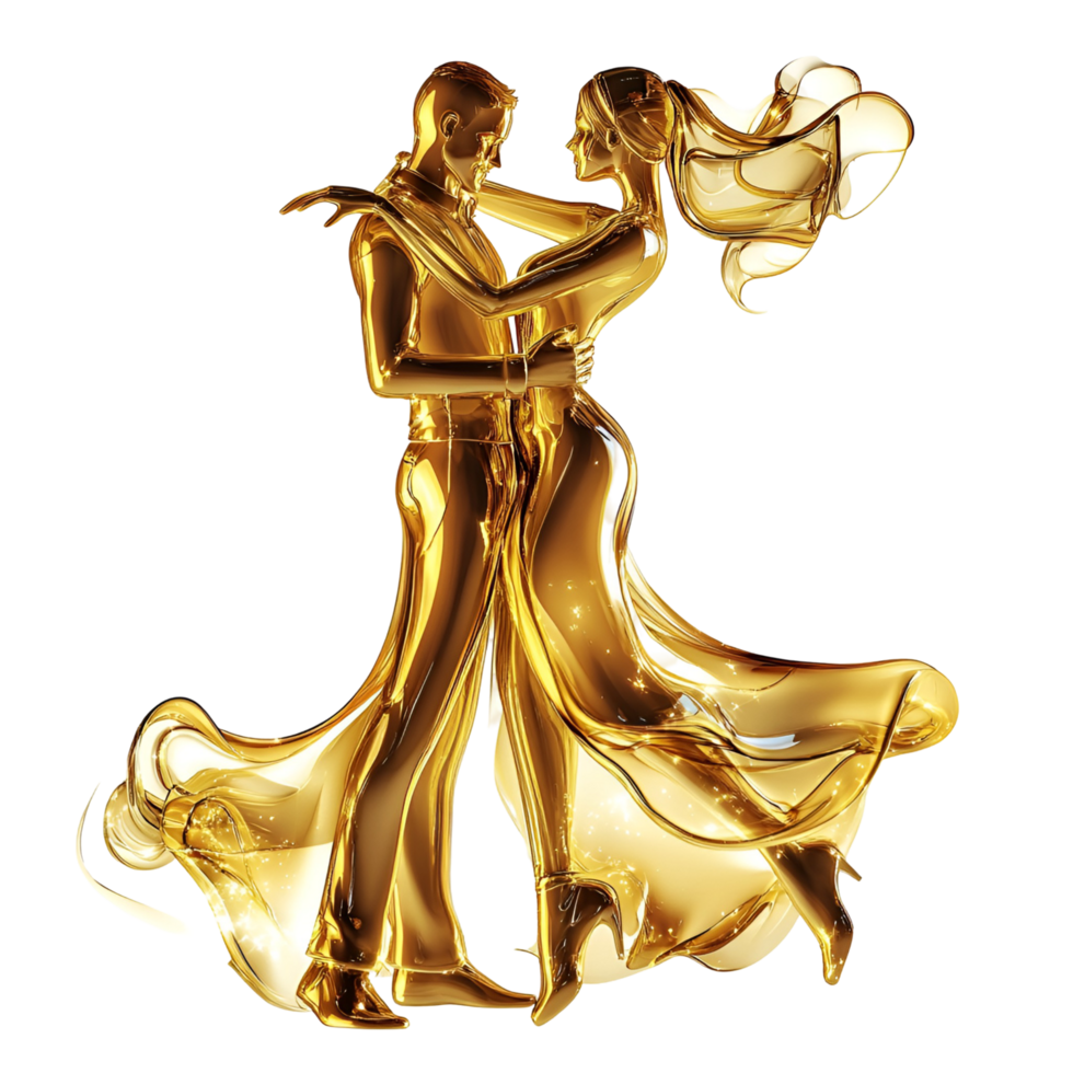 Golden Silhouettes of a Dancing Couple Capturing Passion and Elegance png