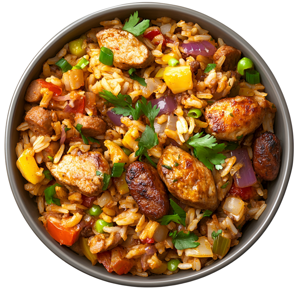 Delicious and Yummy Fried Rice with Peas isolated on transparent background png