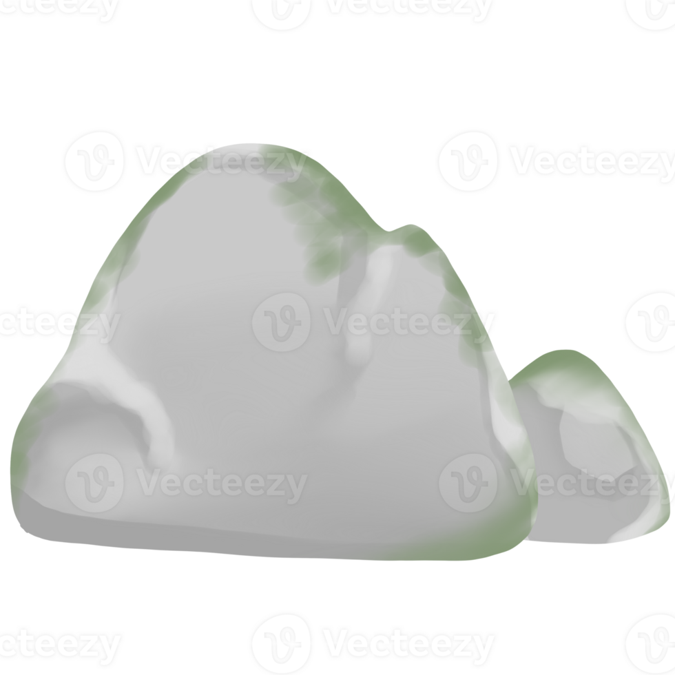 Rocks with green lichen on transparent background png