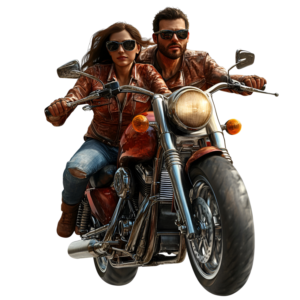 Dynamic Couple Cruising on a Powerful Motorcycle Symbolizing Freedom and Love png