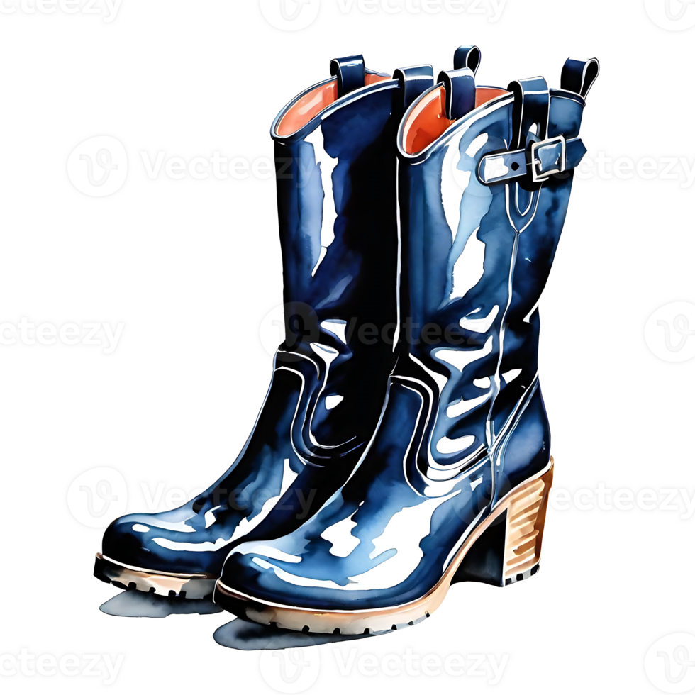 Stylish navy blue boots showcased on a clean background, perfect for modern fashion enthusiasts.watercolor painting png