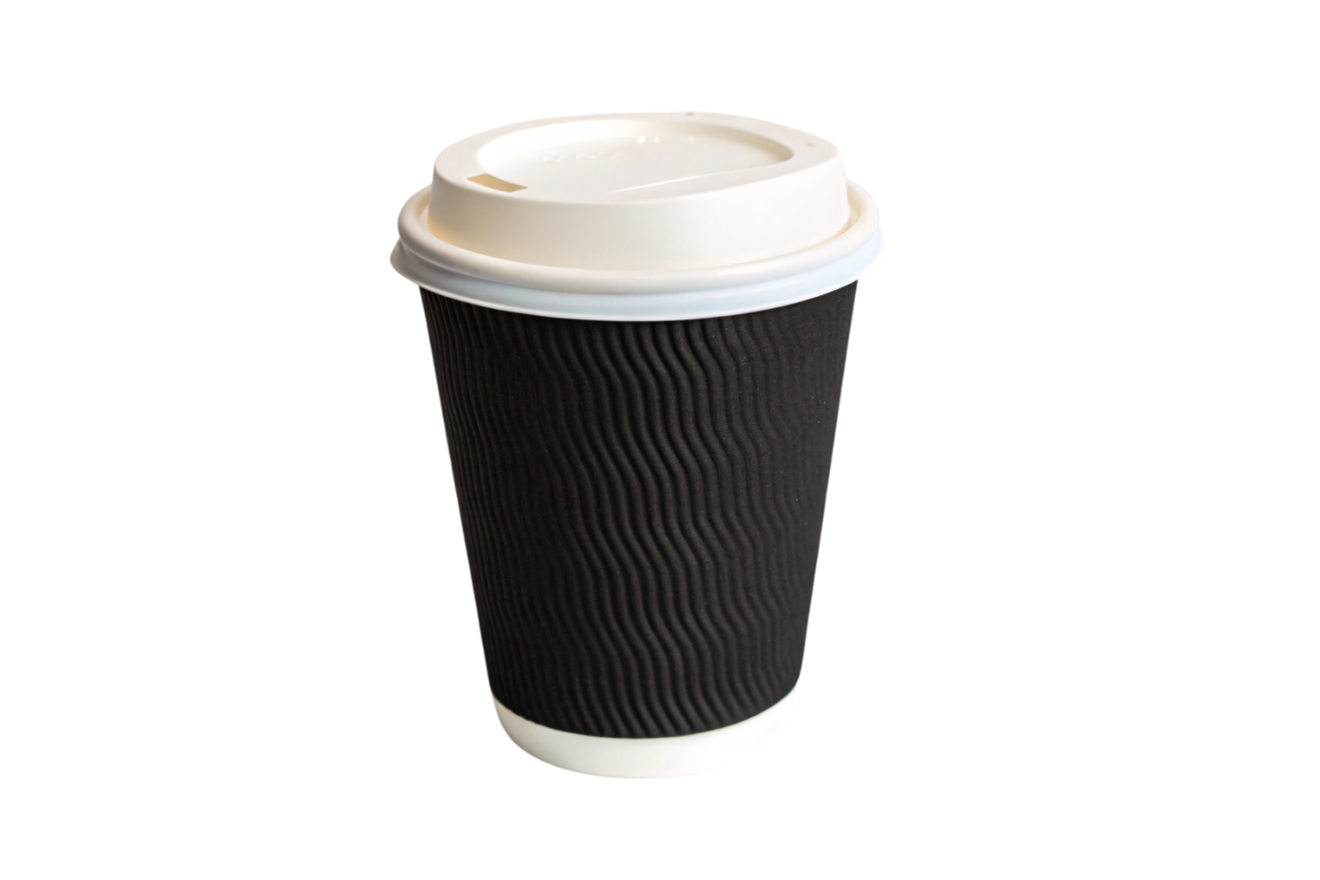 A dark cup with subtle wave-like grooves, crowned with a white lid, blending functional elegance for on-the-go drinks png