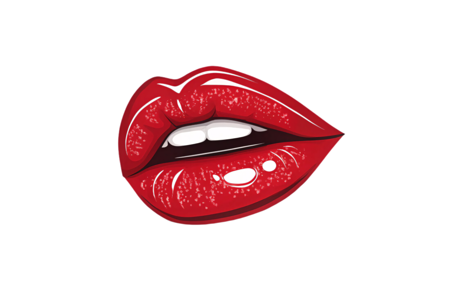 A graphic illustration of glossy red lips, slightly parted, showcasing white teeth and reflective highlights for a bold, modern aesthetic png