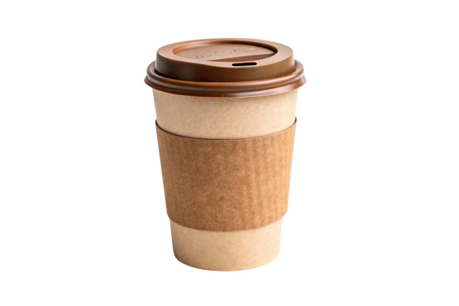 A light brown paper cup with a firm protective sleeve and rich chocolate-colored lid, practical and aesthetically pleasing for hot beverages png