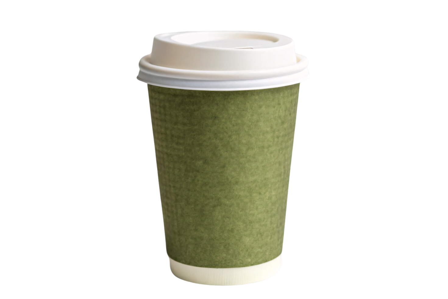 A natural green textured coffee cup, paired with a white lid, reflecting eco-friendly tones and a refreshing vibe png