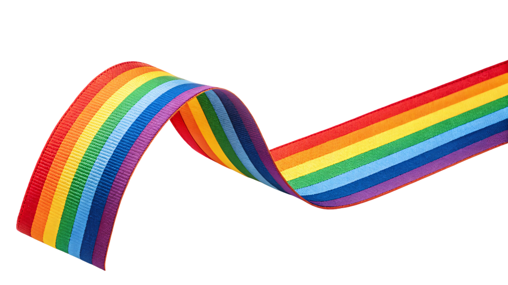 A flowing rainbow-striped ribbon, slightly curved mid-air, showcasing vivid colors transitioning smoothly from red to violet png