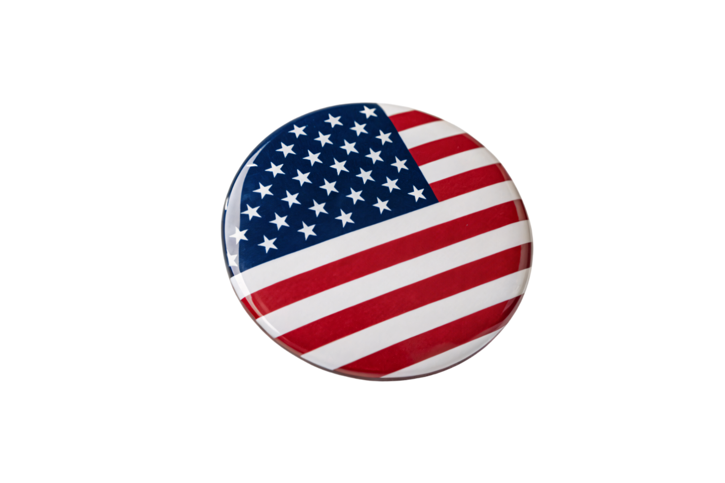 A button with the American flag design, emphasizing bold, vivid colors and a high-gloss finish for visual appeal png