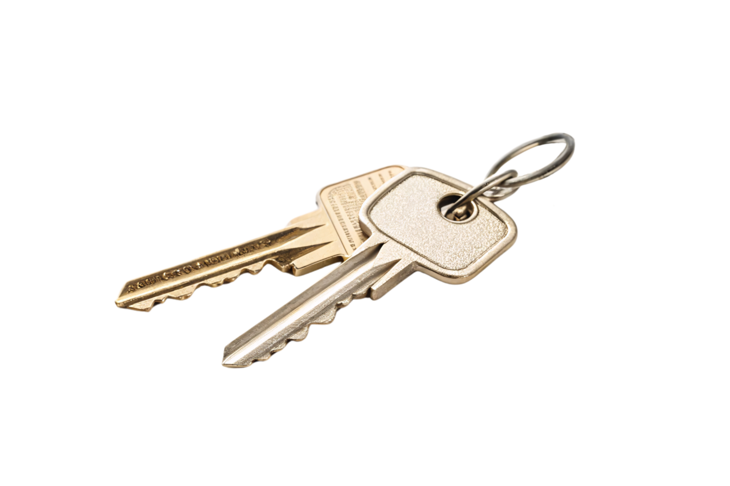 Two traditional metallic keys on a simple ring, emphasizing functionality and practicality in everyday use png