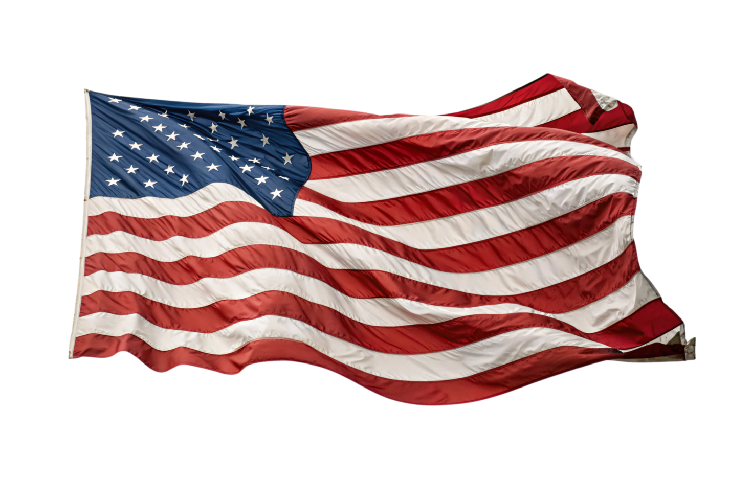 A high-definition shot of the American flag with rich color contrasts and fabric texture details in its undulating folds png