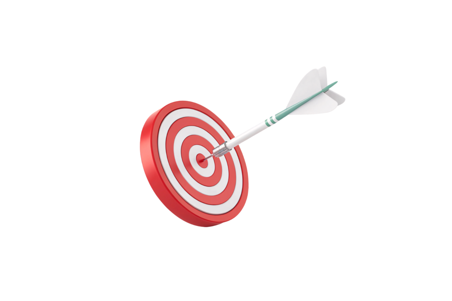 A 3D red-and-white target with a light blue dart piercing the center, reflecting success and goal-oriented achievement png