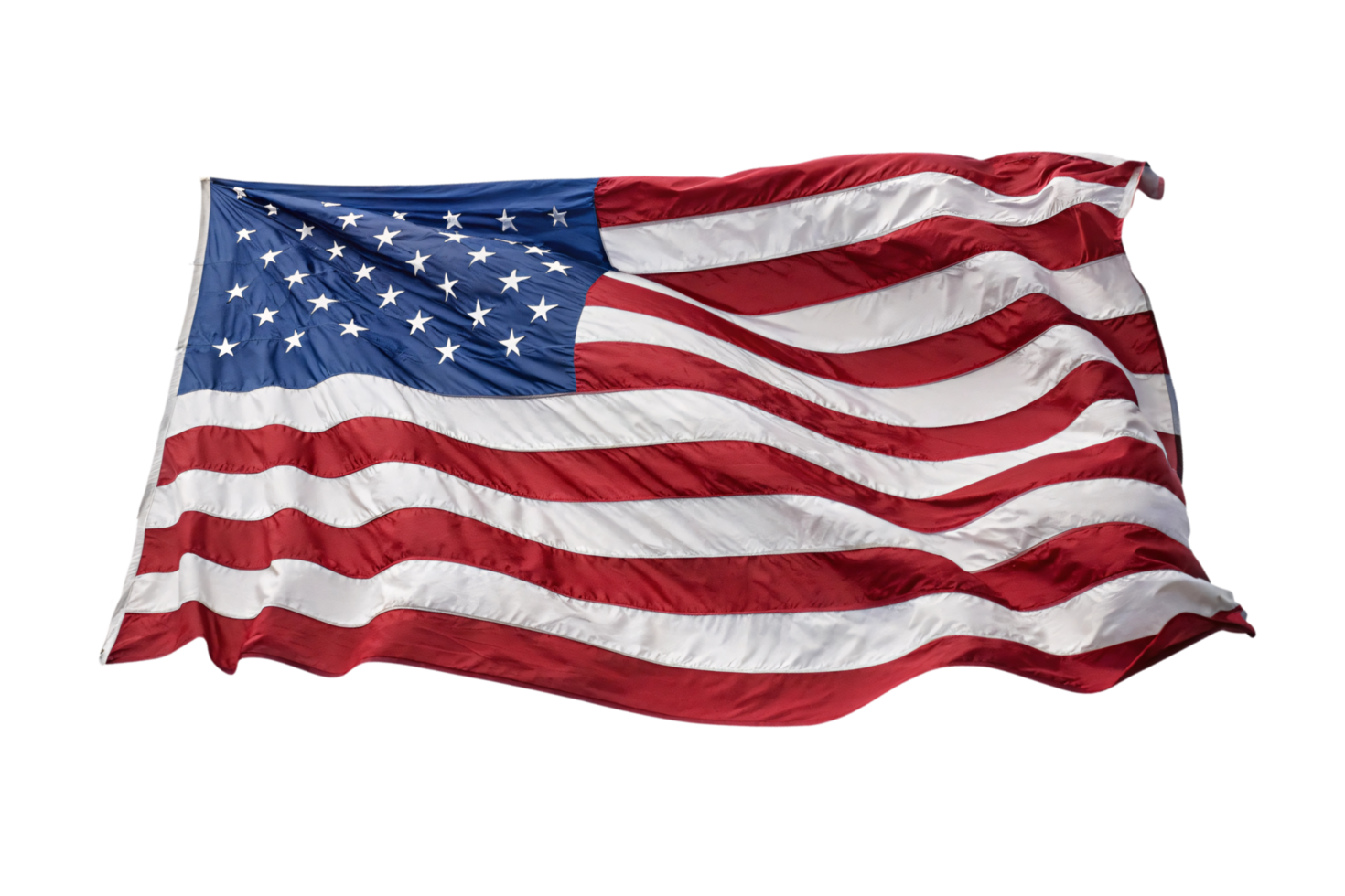 The American flag in mid-wave, emphasizing the dynamic flow of its red, white, and blue hues png