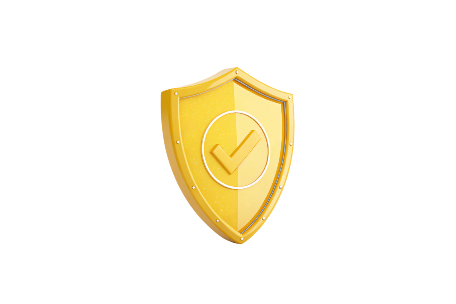 A golden shield featuring a checkmark encased within a circle, symbolizing protection, security, or guaranteed approval with a premium look png