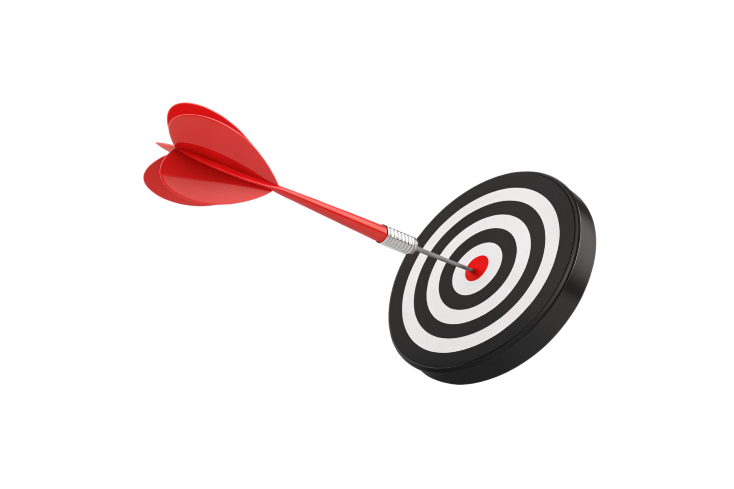 A vibrant dart hits the bullseye of a black-and-white target, symbolizing precision and success with a bold red flight png