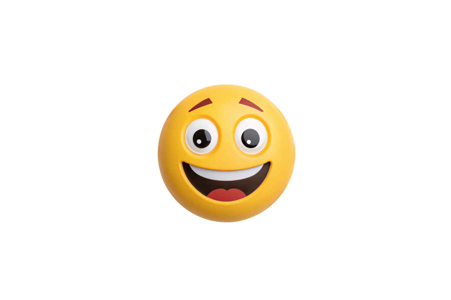 Minimalistic design of a yellow emoji with large round eyes, an open smile, and a pink tongue, radiating joy on a clean background png