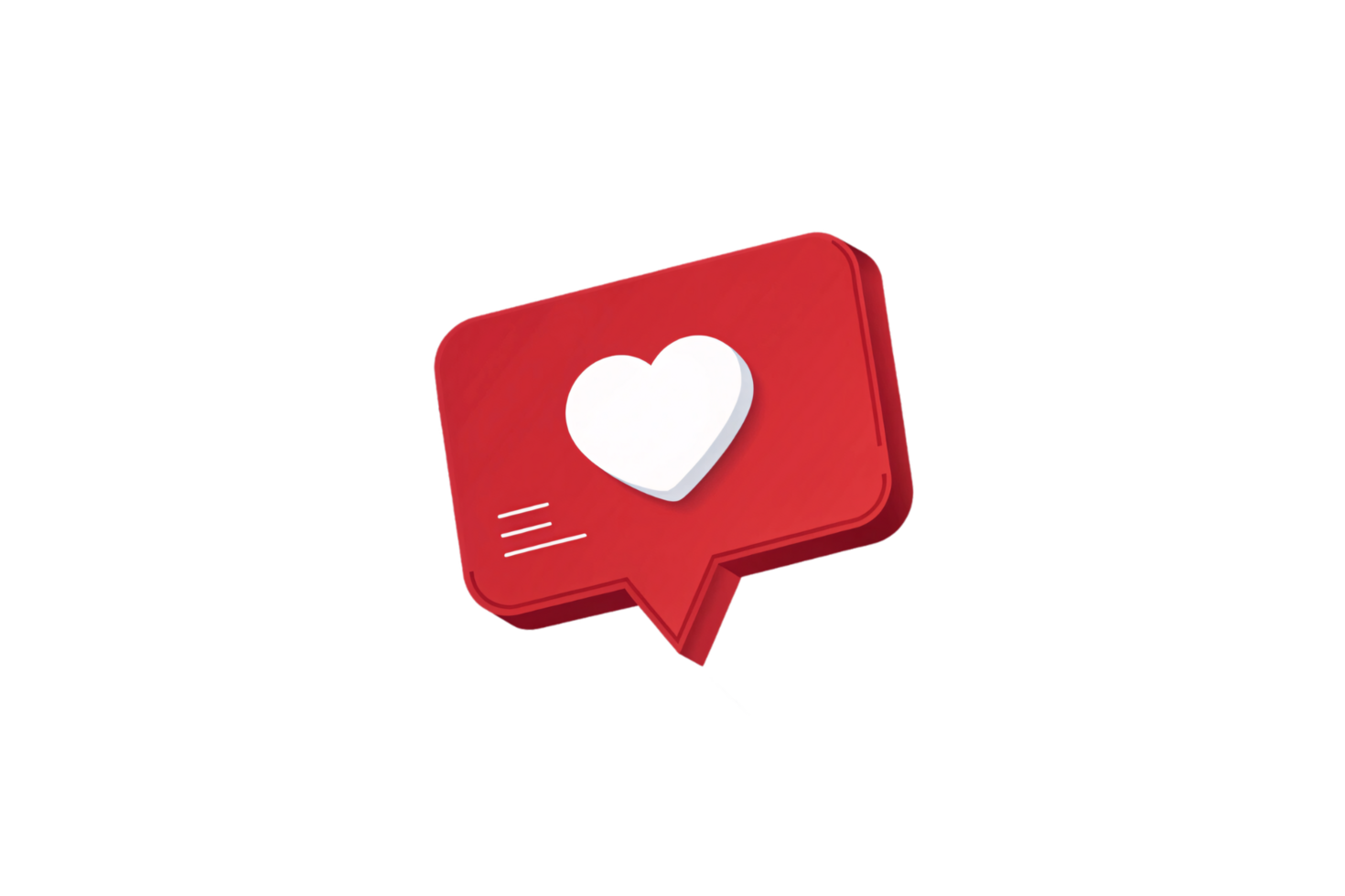 A sleek 3D red notification box featuring a white heart with subtle design streaks, emphasizing connectivity and affection png