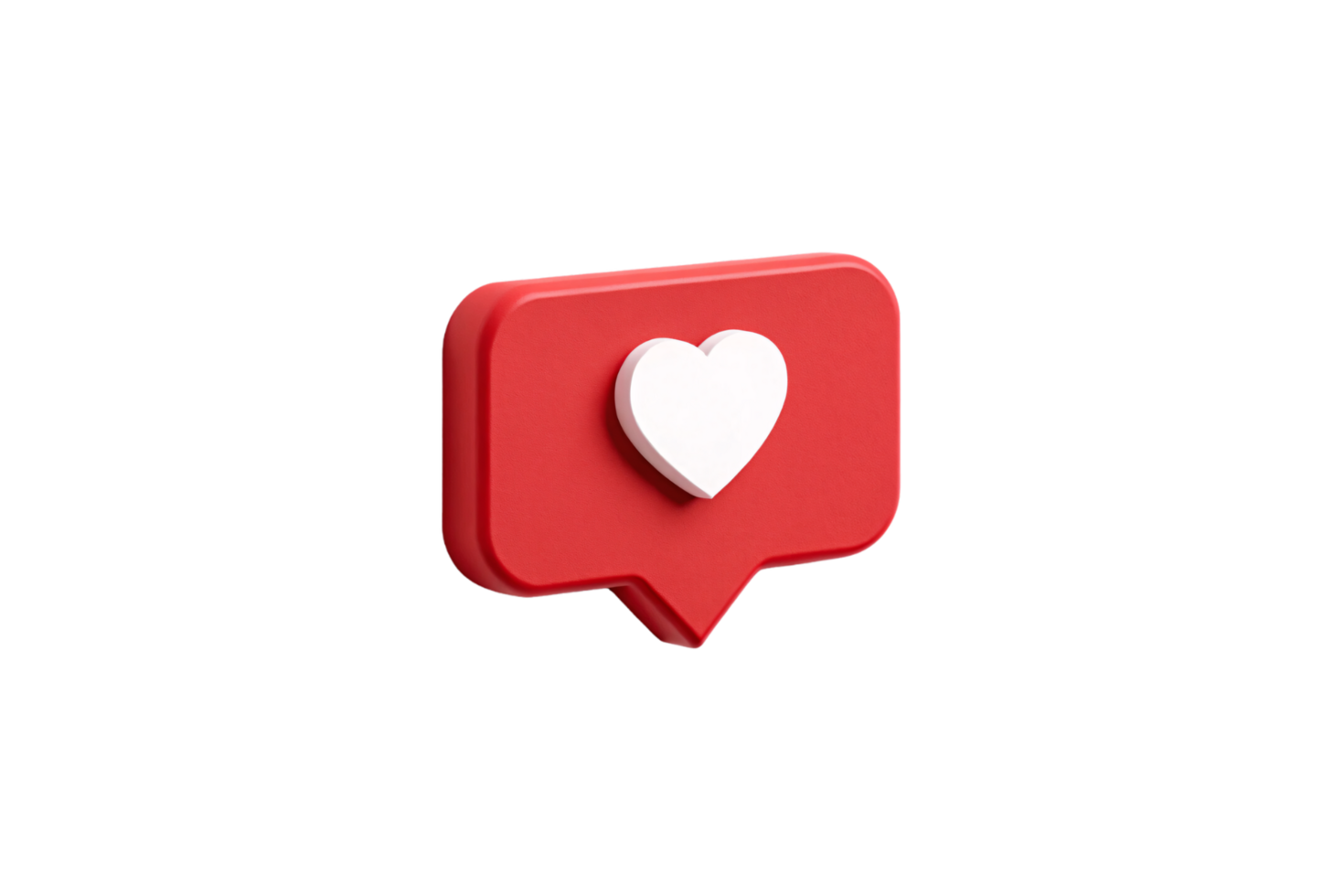 A 3D red speech bubble with a white heart icon in the center, symbolizing social media likes or expressions of love png