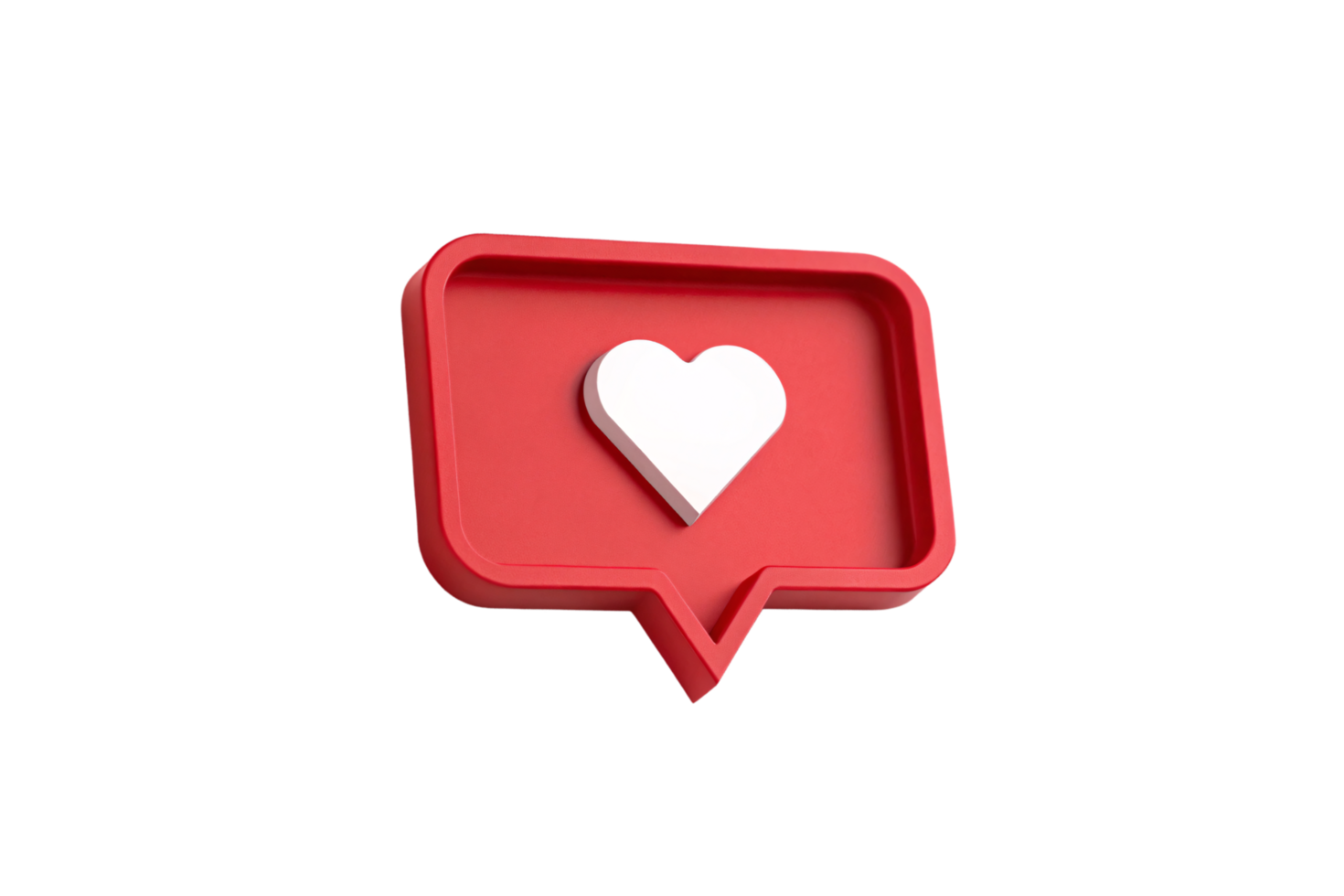 A 3D red speech bubble-like design with a raised white heart in its center, symbolizing social media interactions png