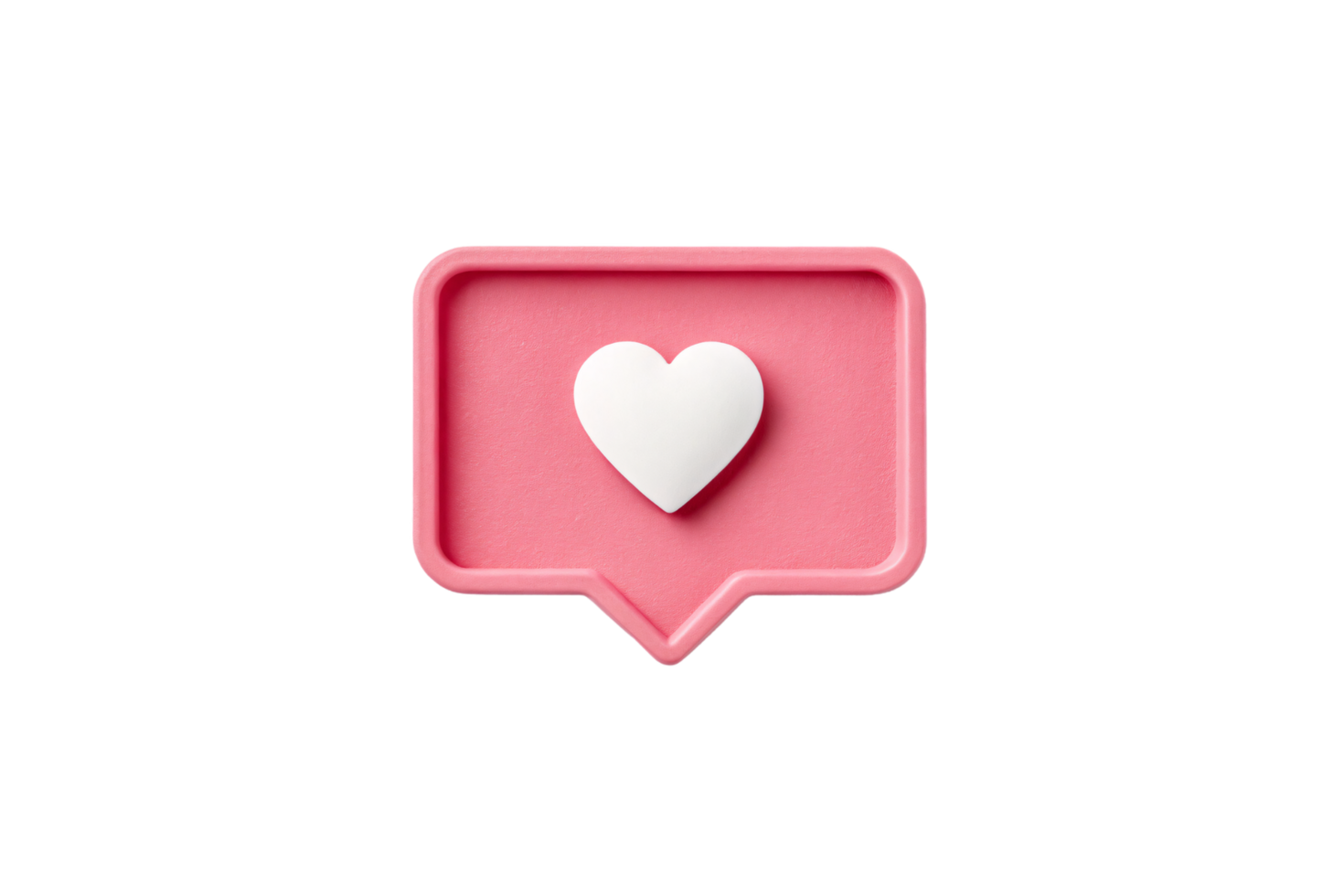 A pink speech bubble with a white heart in the center, symbolizing love, appreciation, or likes, presented in a minimalist and modern style png