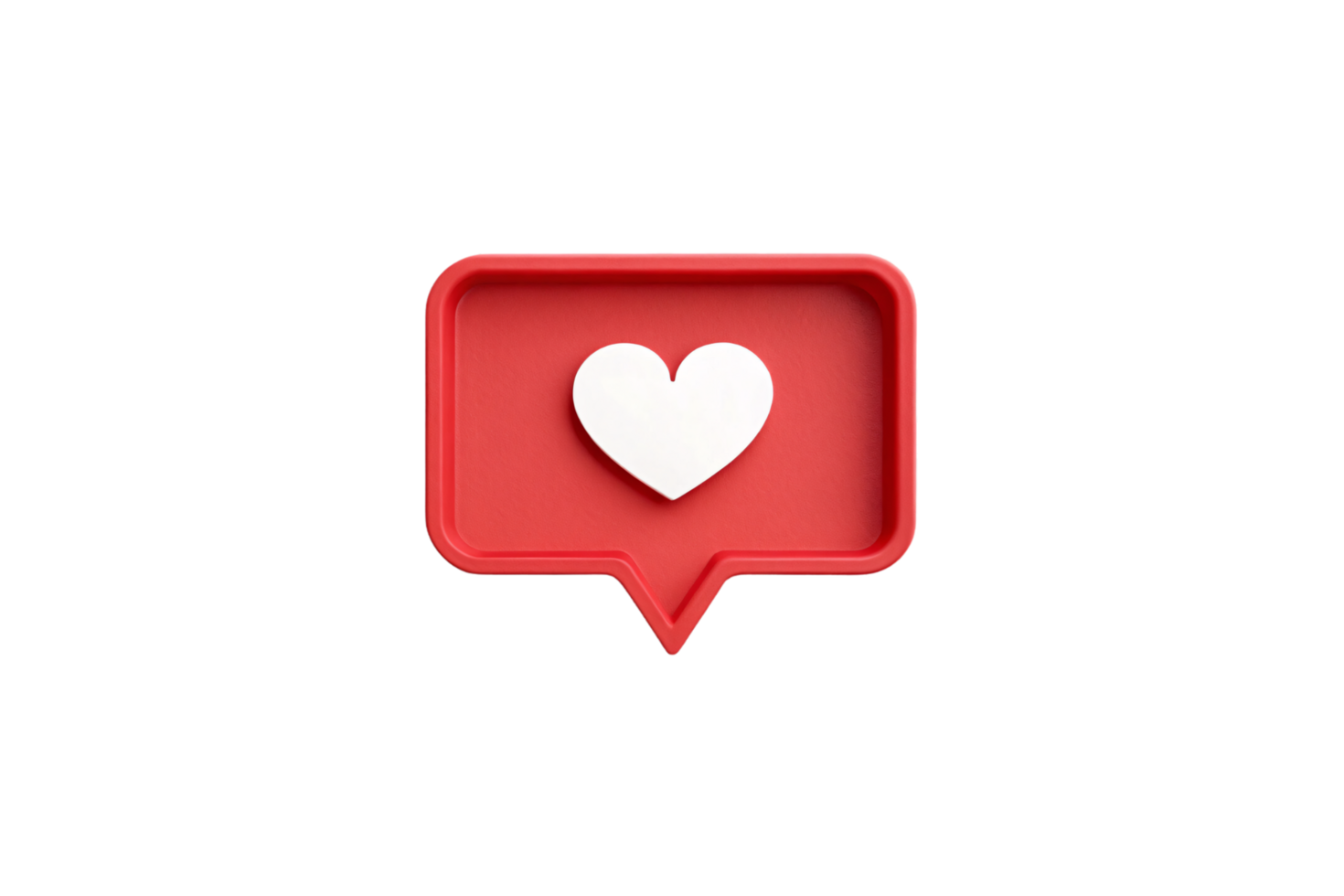 A red 3D chat bubble with a white heart in the center. The design highlights social media engagement, conveying affection or approval png