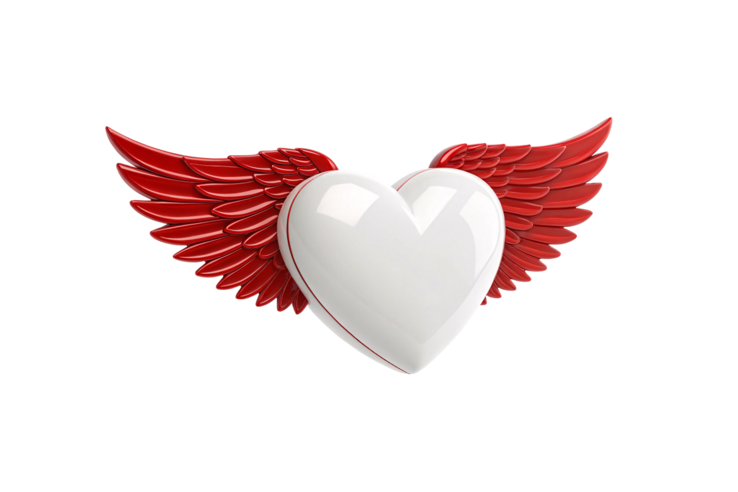 A sleek white heart with bold, glossy red wings, creating a striking contrast, symbolizing passion and purity png