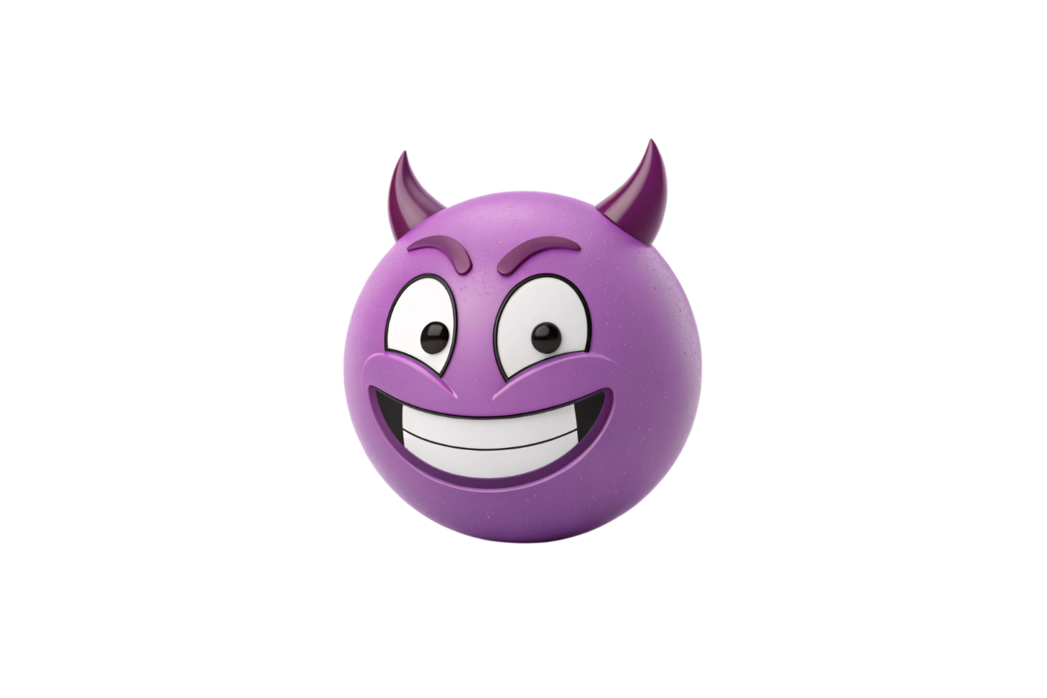Playful purple devil face emoji with a mischievous grin and prominent horns png