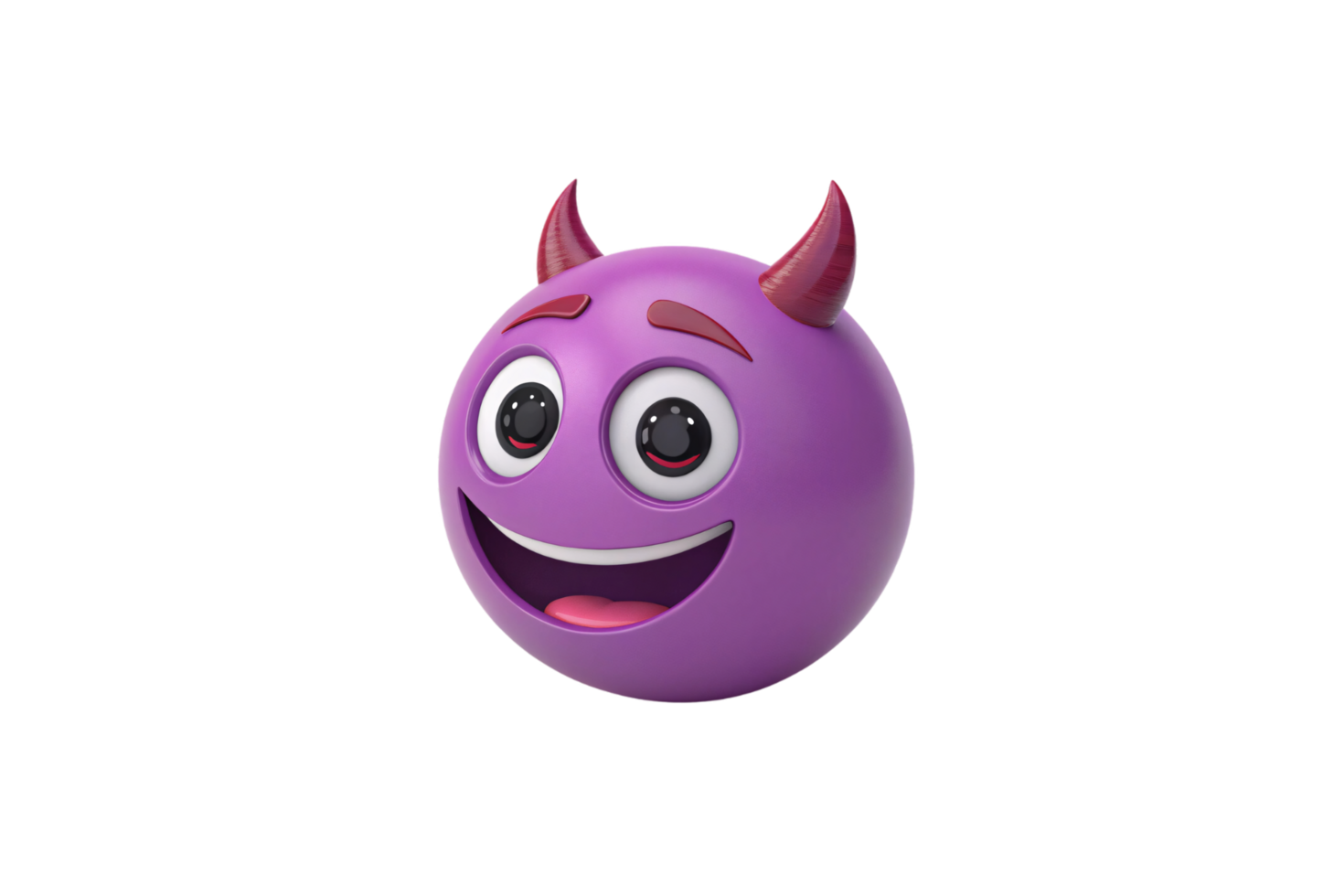 A cheerful version of the purple devil emoji, featuring a welcoming expression and shiny eyes png