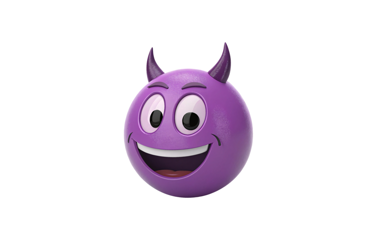 Smiling purple devil emoji with curved horns and wide eyes, exuding a lively personality png