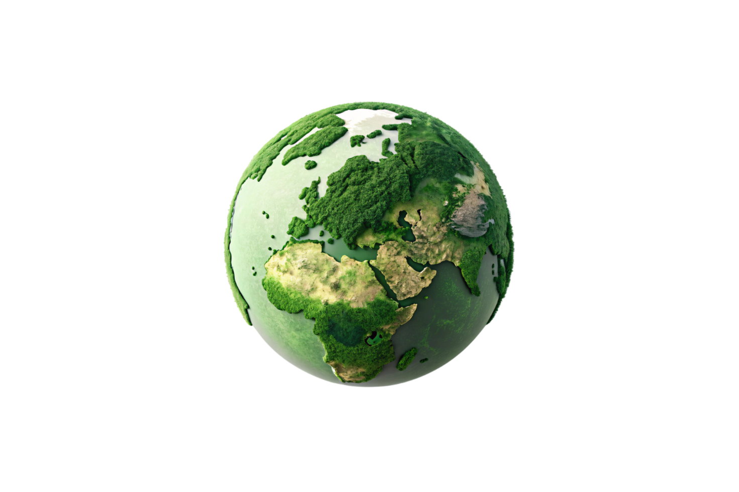 A view of Earth emphasizing natural greenery, depicting forests and fertile land dominating continents png