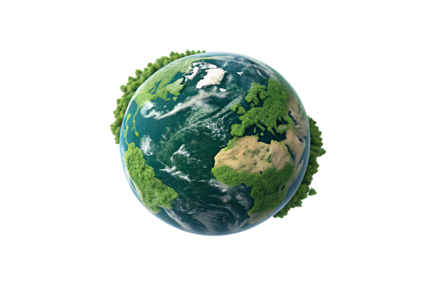 Vibrant globe showcasing swirling clouds, abundant forests, and thriving ecosystems wrapping around the planet png