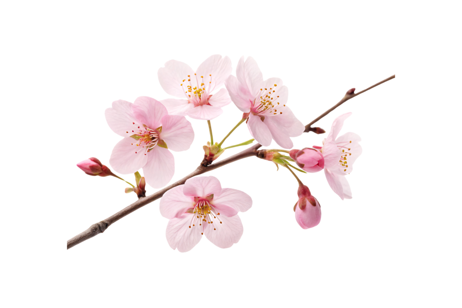 A thin branch adorned with pink blossoms and unopened buds, capturing nature's delicate beauty in springtime png